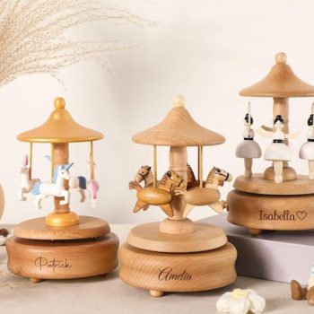 Musical Wooden Ballerina Carousel Keepsake,Engraved Name Music Box,Personalized Wooden Train Music Box,Baby Shower Gift,Newborn Gifts
